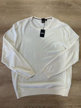 Boss Hugo Boss Sweater Leno P Men’s XL Cream 100% Wool Italian Yarn NWT $178